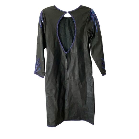 Vintage Black Leather Blue Sequin Beaded Dress size small Unique Groovy - Picture 5 of 9